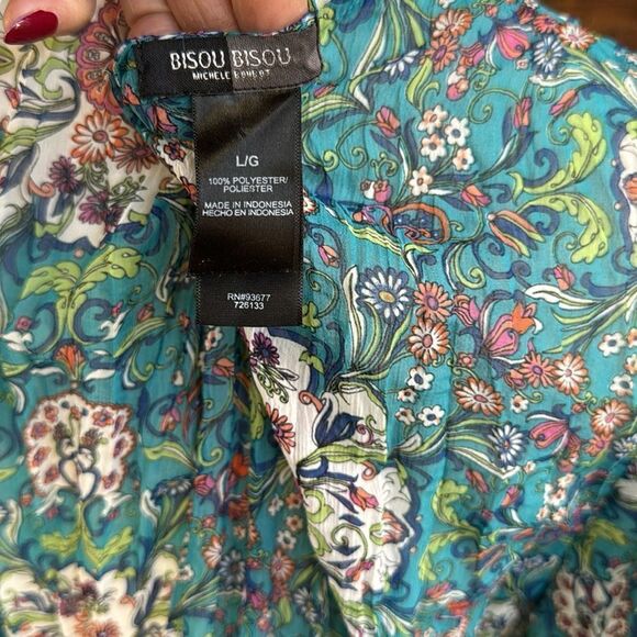 Bisou Bisou Floral Blouse in Teal - Picture 6 of 14
